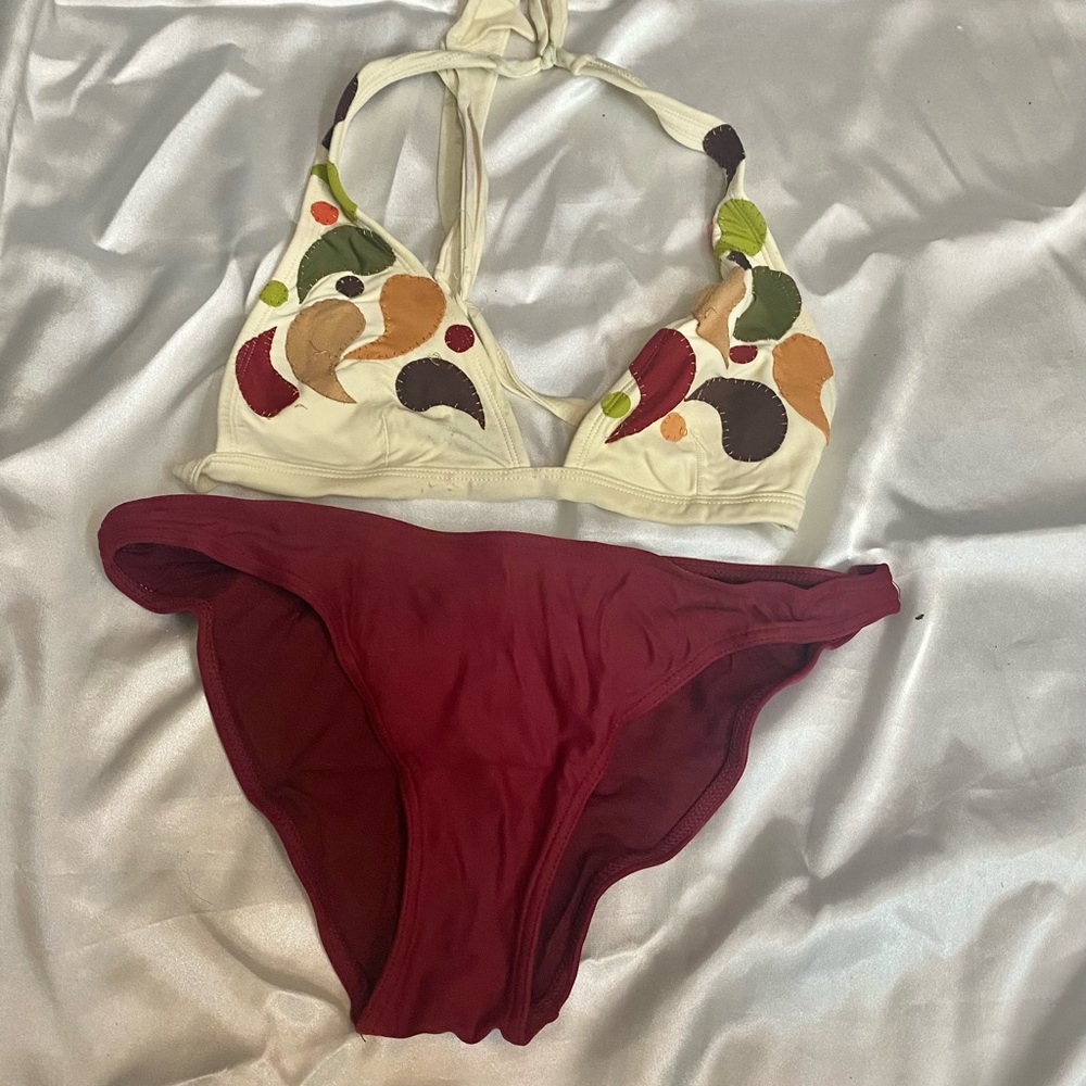 Burgundy bottom floral top Bikini set Size Large